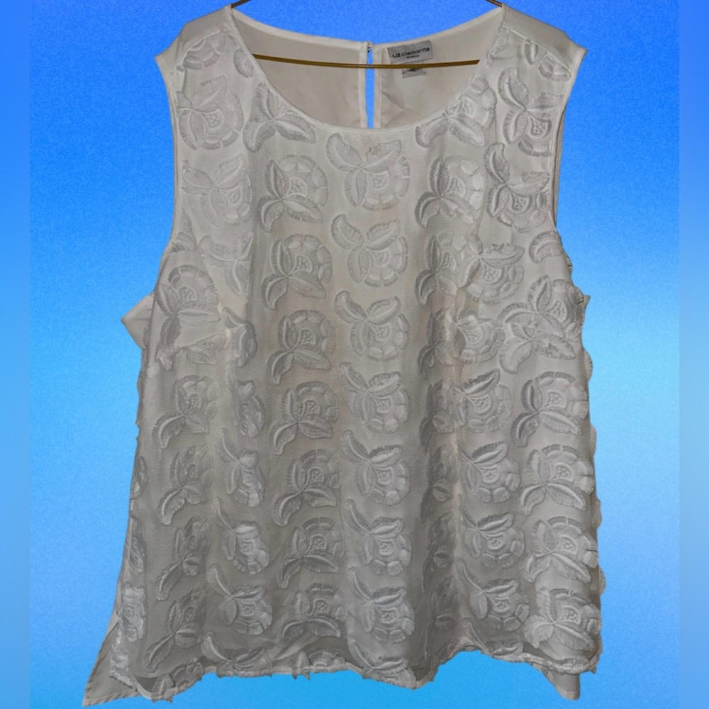 Liz‎ Clairborne White On White Floral Tank top Blouse Sz 2X